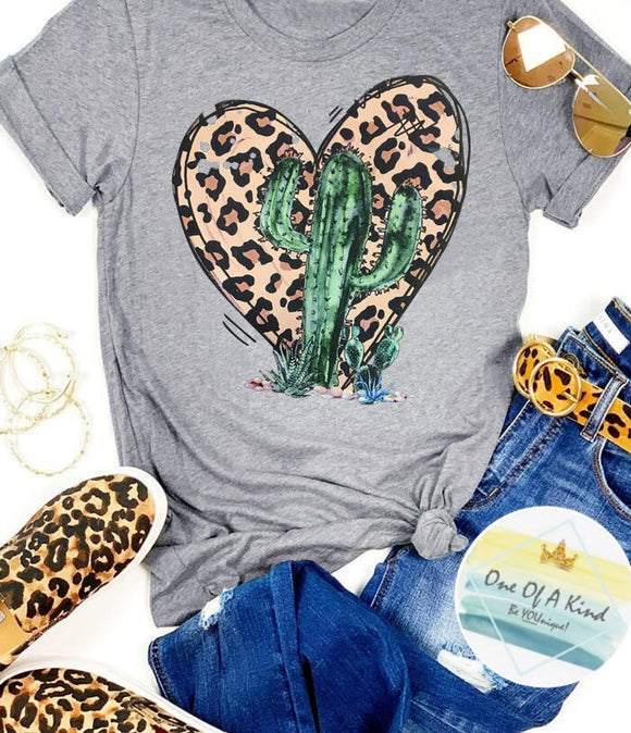 Leopard Heart and Cactus Youth Tshirt