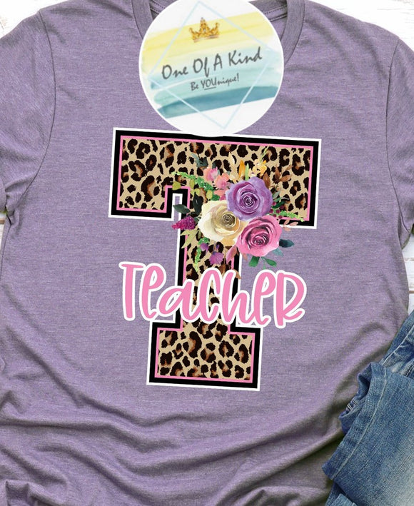 Leopard Floral Teacher Tshirt