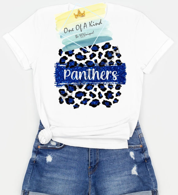 Panthers Blue & White Leopard Glitter Onesie/Toddler/Youth Tshirt