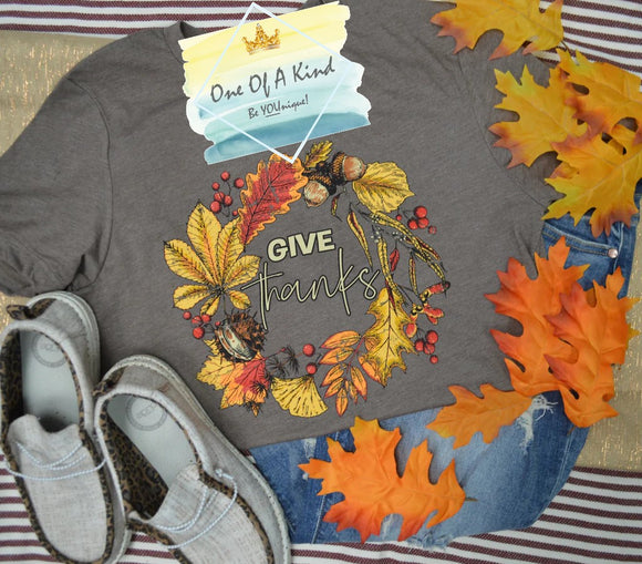 PRE-ORDER - Give Thanks Fall Wreath Tshirt