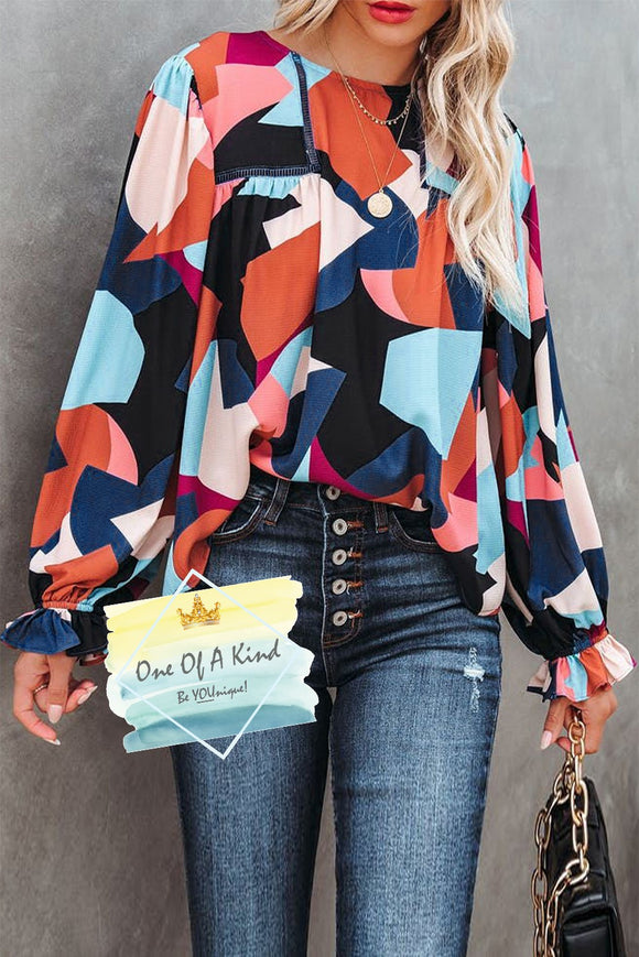 Multicolor Puff Sleeve Blouse