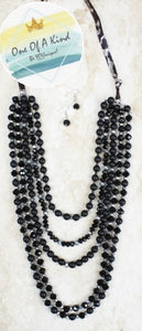 Beaded Layered Necklace with Suede Strap and Earring Set