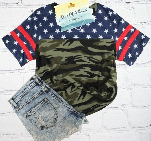Stars Stripes and Camouflage Top